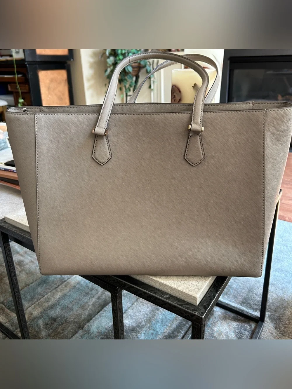 Tory Burch Large Taupe Leather Tote Shoulder Bag